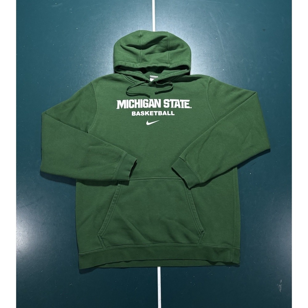 Nike Michigan State Basketball Hoodie Sweatshirt Men's Large Center Swoosh Green